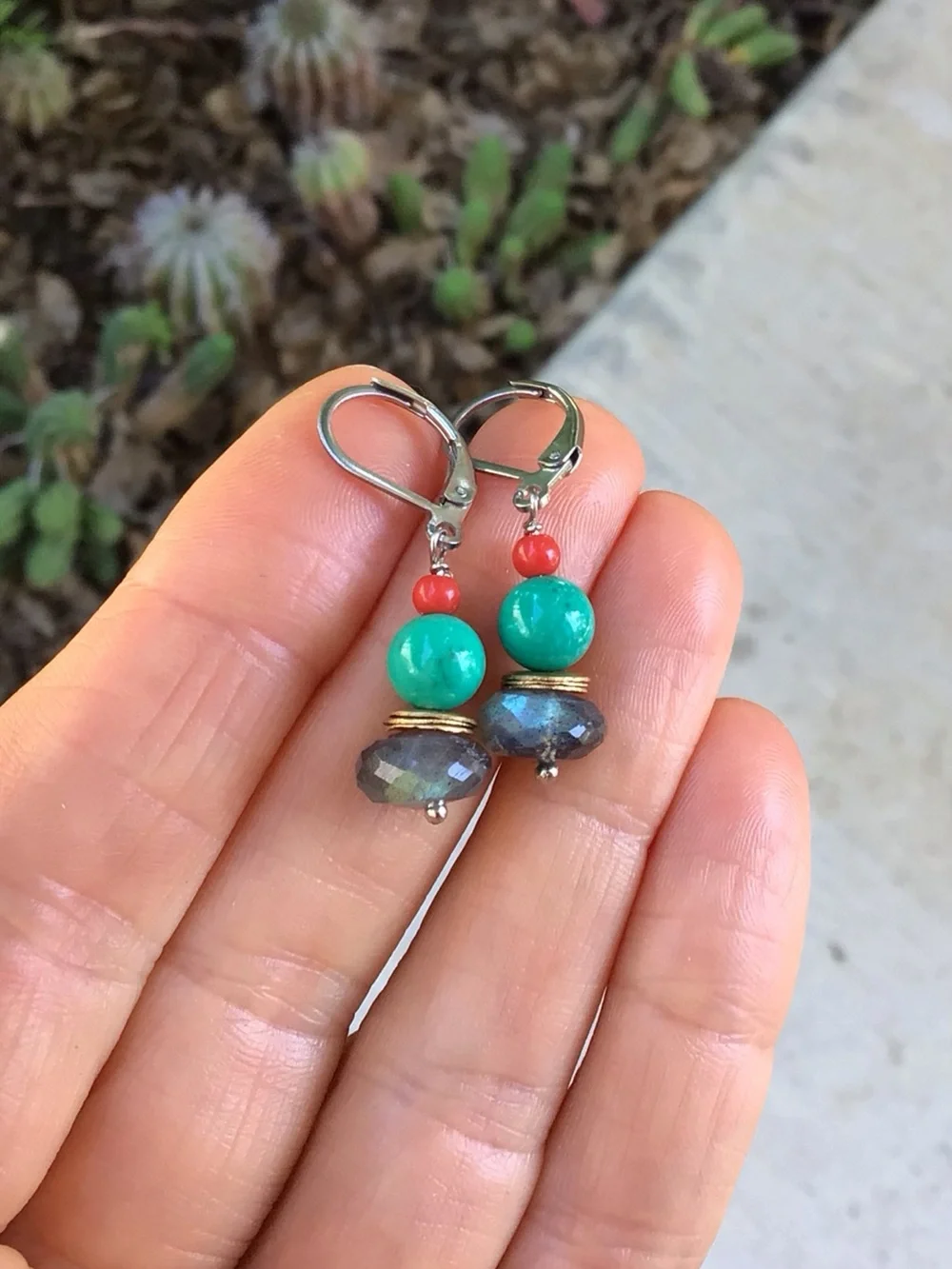 Natural Labradorite Turquoise sterling silver Earrings Sundance Charm